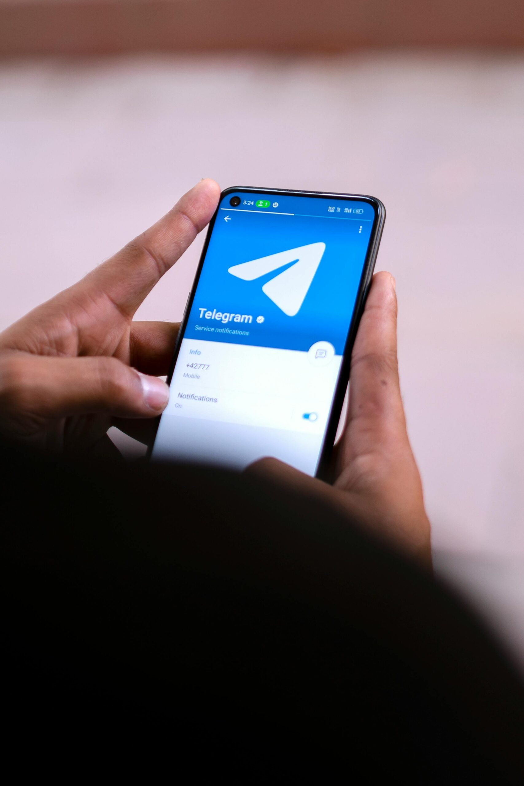 man showing telegram on phone